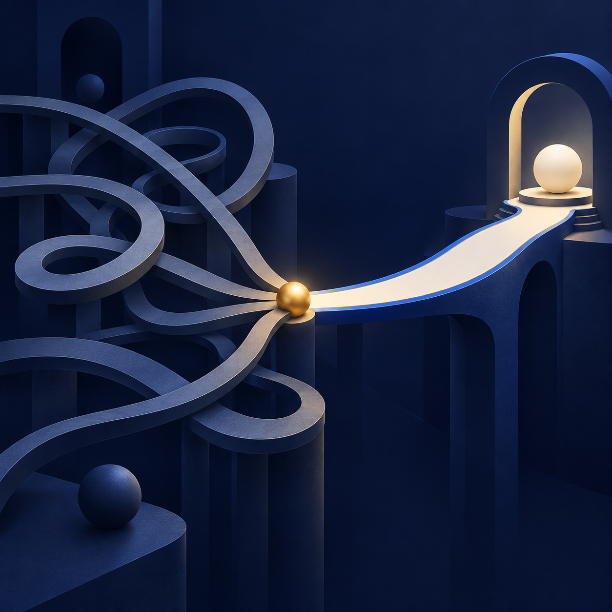 Uncertain paths converging into one clear owned next step