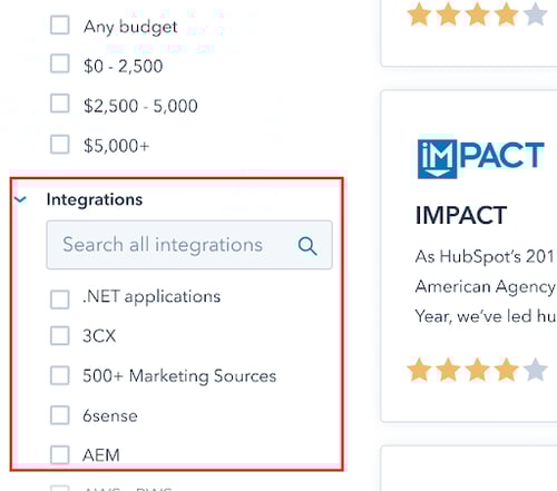 Solutions Directory - Integrations Filter