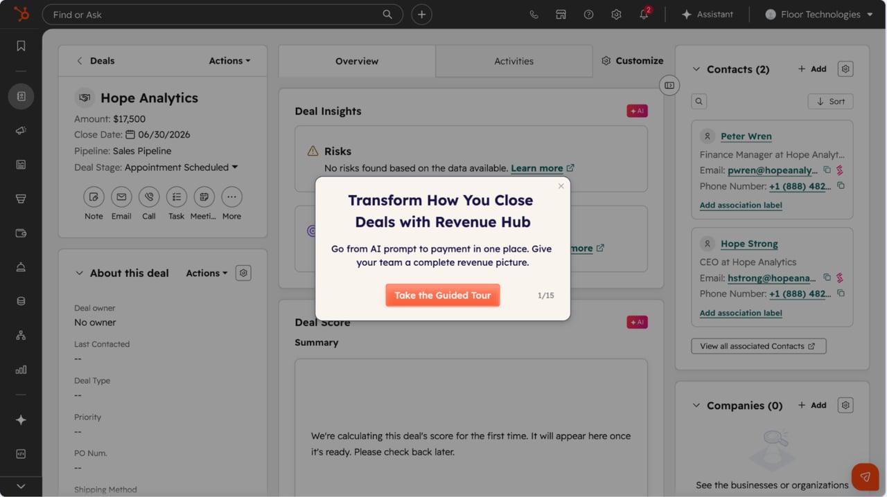 Screenshot: Commerce Hub revenue analytics dashboard