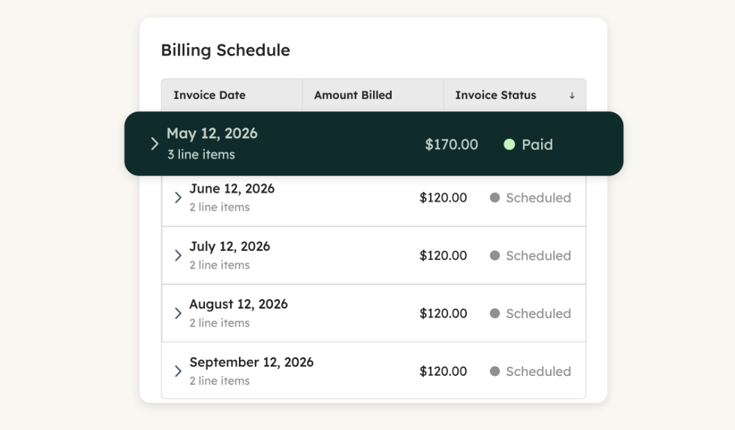 Screenshot: Commerce Hub subscription management view