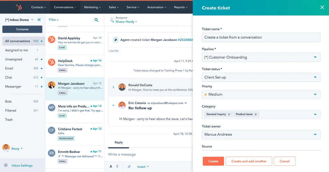 Screenshot: Service Hub ticket queue view