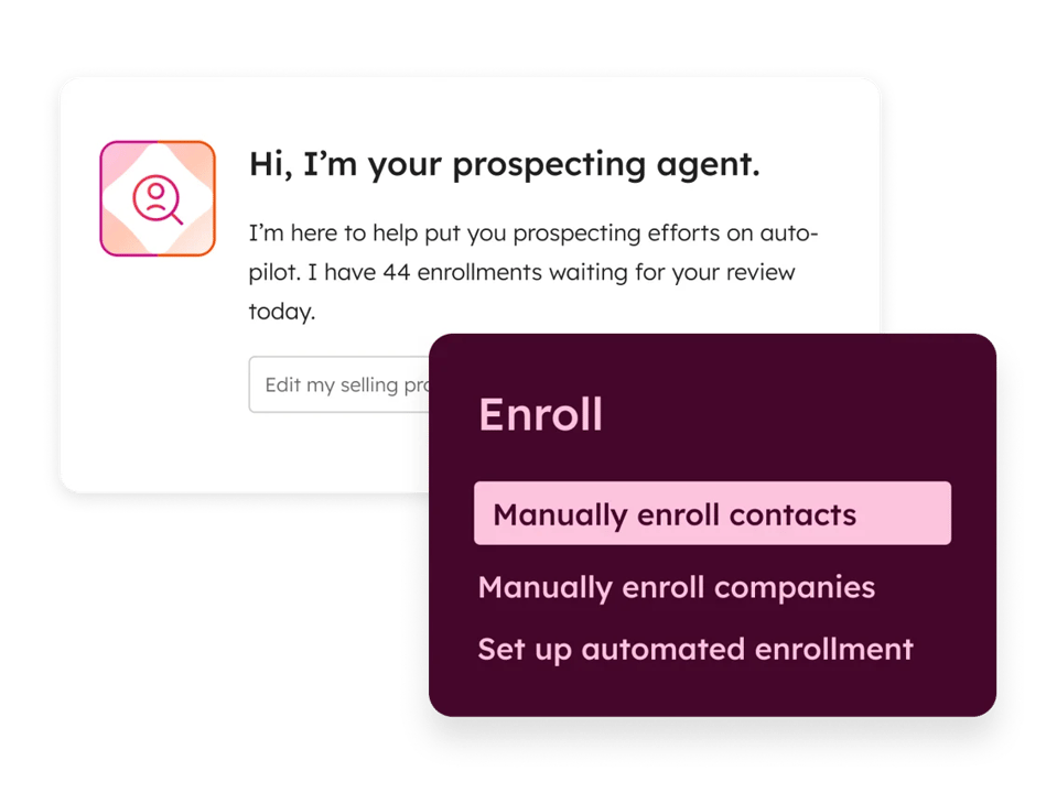 Screenshot: Sales Hub AI prospecting agent view