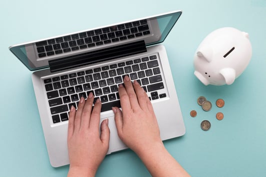 top-view-finance-elements-with-white-piggy-bank